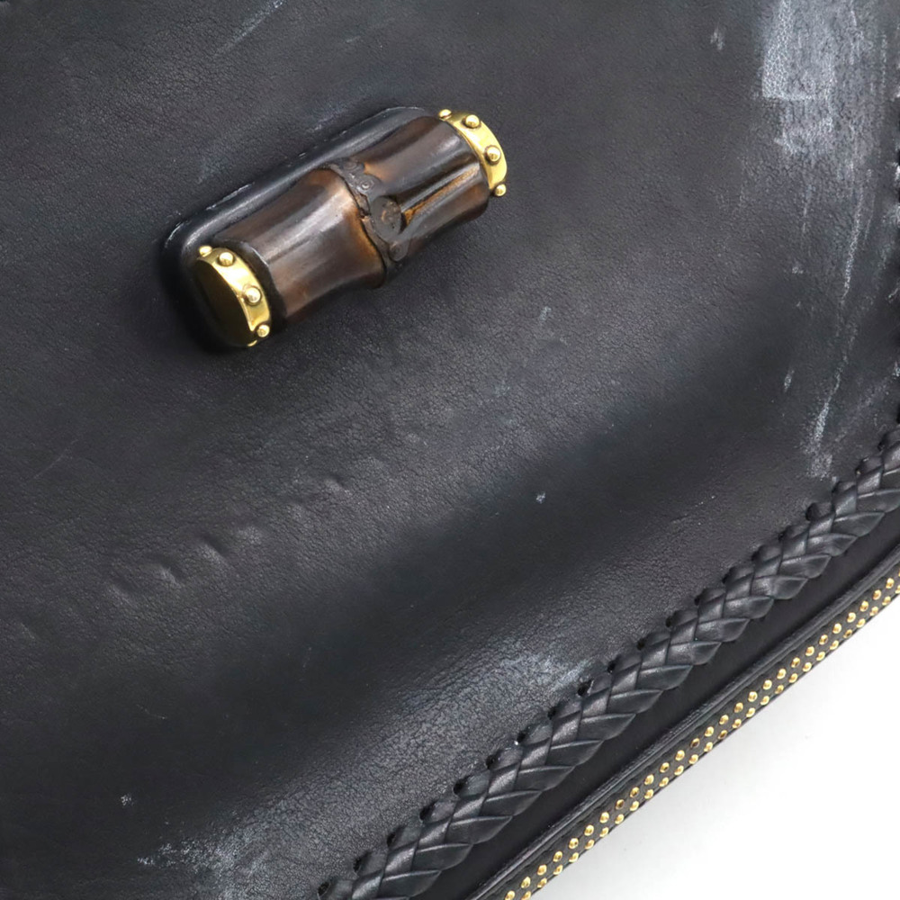 GUCCI New Bamboo Handbag Shoulder Bag Studs Tassel Leather Black 263959 - Picture 9 of 10
